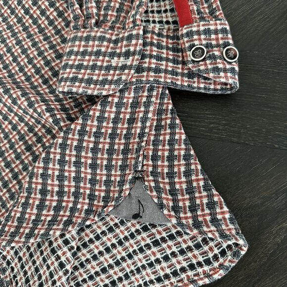 32 Bar Blues Back Beats Basket Weave Shirt Men’s XL Textured Red Charcoal Plaid - Picture 3 of 10